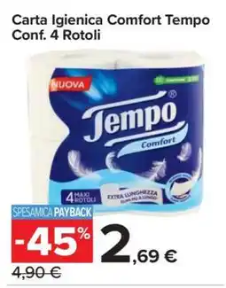 Carrefour Carta Igienica Comfort Tempo Conf. 4 Rotoli offerta