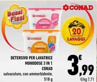 Conad Conad Detersivo per Lavatrice Monodose 3 in 1 518g offerta