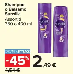 Carrefour Market Shampoo o Balsamo Sunsilk offerta