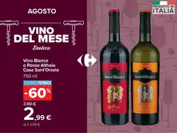 Carrefour Vino Bianco o Rosso Althaia Casa Sant'Orsola offerta