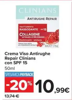 Carrefour Crema Viso Antirughe Repair Clinians con SPF 15 offerta
