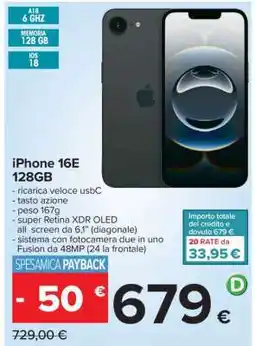 Carrefour iPhone 16E 128GB offerta