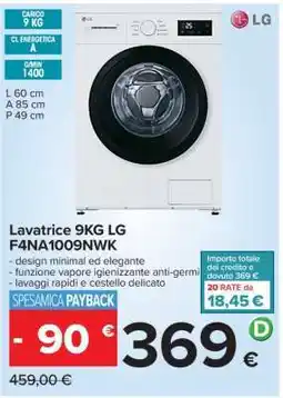 Carrefour Lavatrice 9KG LG F4NA1009NWK offerta