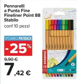 Carrefour Pennarelli a Punta Fine Fineliner Point 88 Stabilo offerta