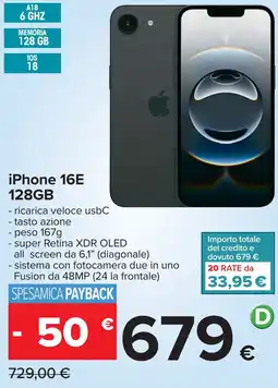Carrefour iPhone 16E 128GB offerta