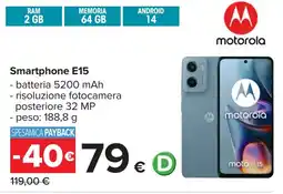 Carrefour motorola Smartphone E15 offerta