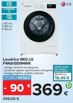 Carrefour Lavatrice 9KG LG F4NA1009NWK offerta