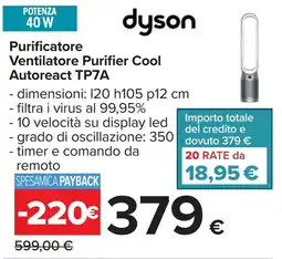 Carrefour dyson Purificatore Ventilatore Purifier Cool Autoreact TP7A offerta