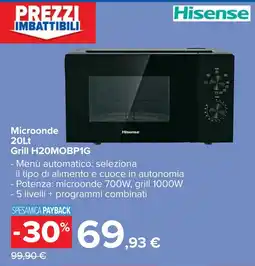 Carrefour Hisense Microonde 20Lt Grill H20MOBP1G offerta