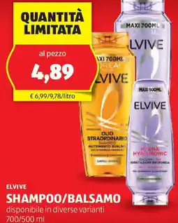 ALDI ELVIVE Shampoo/balsamo disponibile in diverse varianti offerta