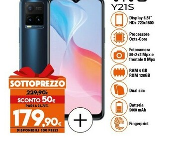 Expert Vivo y21s 16,5 cm (6.51") doppia sim android 11 4g usb tipo-c 4 gb 128 gb 5000 mah blu offerta