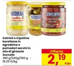 Eurospar Cetrioli o Cipolline borettane in agrodolce o pomodori secchi in olio di girasole Zuccato offerta