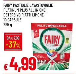 Famila FAIRY PASTIGLIE LAVASTOVIGLIE PLATINUM PLUS ALL IN ONE, DETERSIVO PIATTI LIMONE 19 CAPSULE offerta