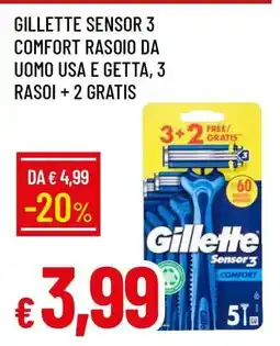 Famila GILLETTE SENSOR 3 COMFORT RASOIO DA UOMO USA E GETTA, 3 RASOI + 2 GRATIS offerta