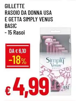 Famila GILLETTE RASOIO DA DONNA USA E GETTA SIMPLY VENUS BASIC offerta