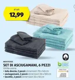 ALDI Novitesse set di asciugamani, 6 pezzi 100% cotone offerta