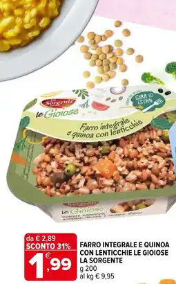 Iperal Farro integrale e quinoa con lenticchie le gioiose LA SORGENTE offerta