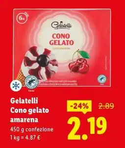 Lidl Gelatelli Cono gelato amarena offerta
