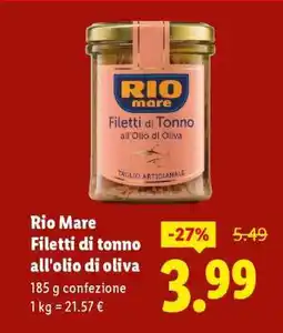 Lidl RIO MARE Filetti di Tonno all’olio di oliva offerta