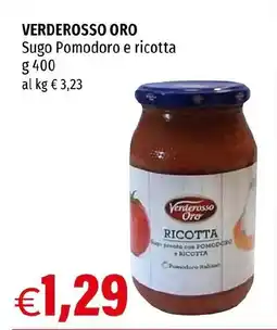 Hurrà VERDEROSSO ORO Sugo Pomodoro e ricotta offerta
