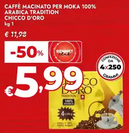 Bennet Caffè macinato per moka 100% arabica tradition CHICCO D'ORO offerta