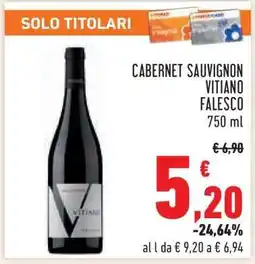 Conad CABERNET SAUVIGNON VITIANO FALESCO 750 ml offerta