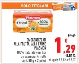 Conad OMOGENEIZZATI ALLA FRUTTA, ALLA CARNE PLASMON offerta