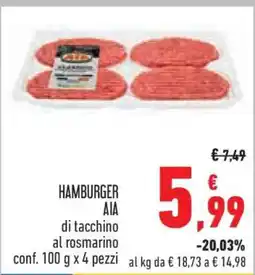 Conad HAMBURGER AIA di tacchino al rosmarino offerta