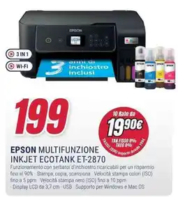Trony EPSON MULTIFUNZIONE INKJET ECOTANK ET-2870 offerta