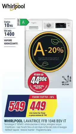 Trony WHIRLPOOL LAVATRICE FFB 1048 BSV IT offerta