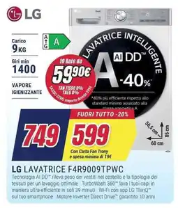 Trony LG LAVATRICE F4R9009TPWC offerta