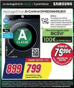 Trony SAMSUNG Asciugatrice Ai-Control DV90DG6845LBU3 offerta