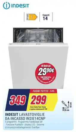 Trony INDESIT LAVASTOVIGLIE DA INCASSO IN2IE14CNP offerta