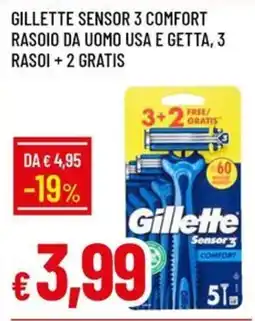 Galassia Gillette sensor 3 comfort rasoio da uomo usa e getta, 3 rasoi + 2 gratis offerta