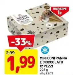 DPiù Mini coni panna e cioccolato 12 pezzi offerta