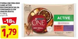 DPiù Purina one mini<10kg cane active bocconcini in salsa con manzo o con anatra busta offerta