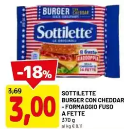 DPiù Sottilette burger con cheddar - formaggio fuso a fette offerta