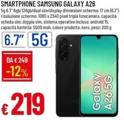 Galassia Smartphone SAMSUNG GALAXY a26 inches offerta