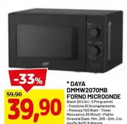 DPiù DAYA DMMW2070MB forno microonde black -5 programmi offerta