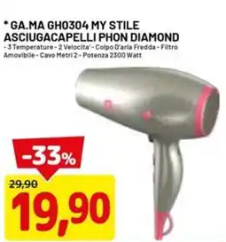 DPiù GA.MA GH0304 my stile asciugacapelli phon diamond offerta