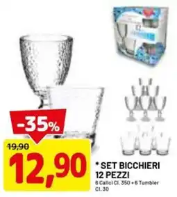 DPiù Set bicchieri 12 pezzi 6 calici +6 tumbler ci.30 offerta
