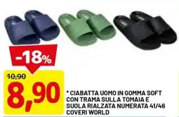 DPiù Ciabatta uomo in gomma soft con trama sulla tomaia e suola rialzata numerata 41/46 coveri world offerta