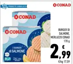 Conad BURGER DI SALMONE, MERLUZZO CONAD offerta