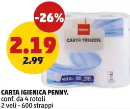 PENNY Carta igienica PENNY conf. da 4 rotoli 2 veli - 600 strappi offerta
