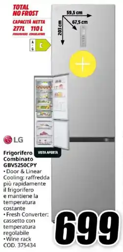 MediaWorld LG Frigorifero Combinato GBV5250CPY offerta
