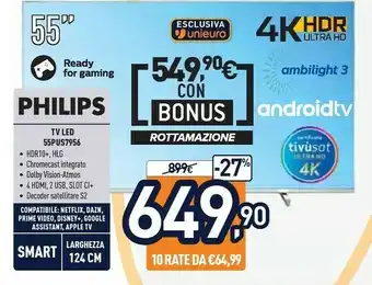 Unieuro 55pus7956/12 tv 139,7 cm (55") 4k ultra hd smart tv wi-fi argento offerta