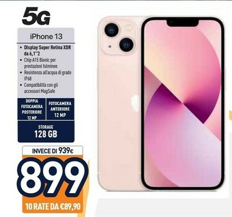 Unieuro Iphone 13 15,5 cm (6.1") doppia sim ios 15 5g 128 gb rosa offerta