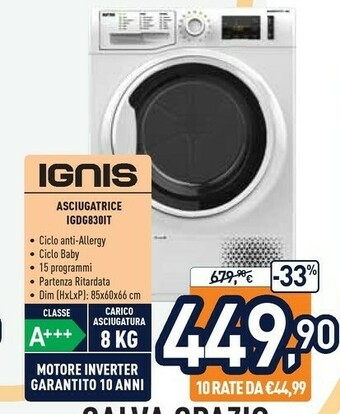 Unieuro Igd g830 it asciugatrice libera installazione caricamento frontale 8 kg a+++ bianco offerta
