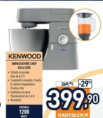 Unieuro Chef xl kvl4120s robot da cucina 6,7 l argento 1200 w offerta