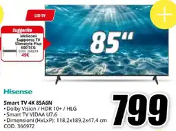 MediaWorld Hisense Smart TV 4K 85A6N offerta